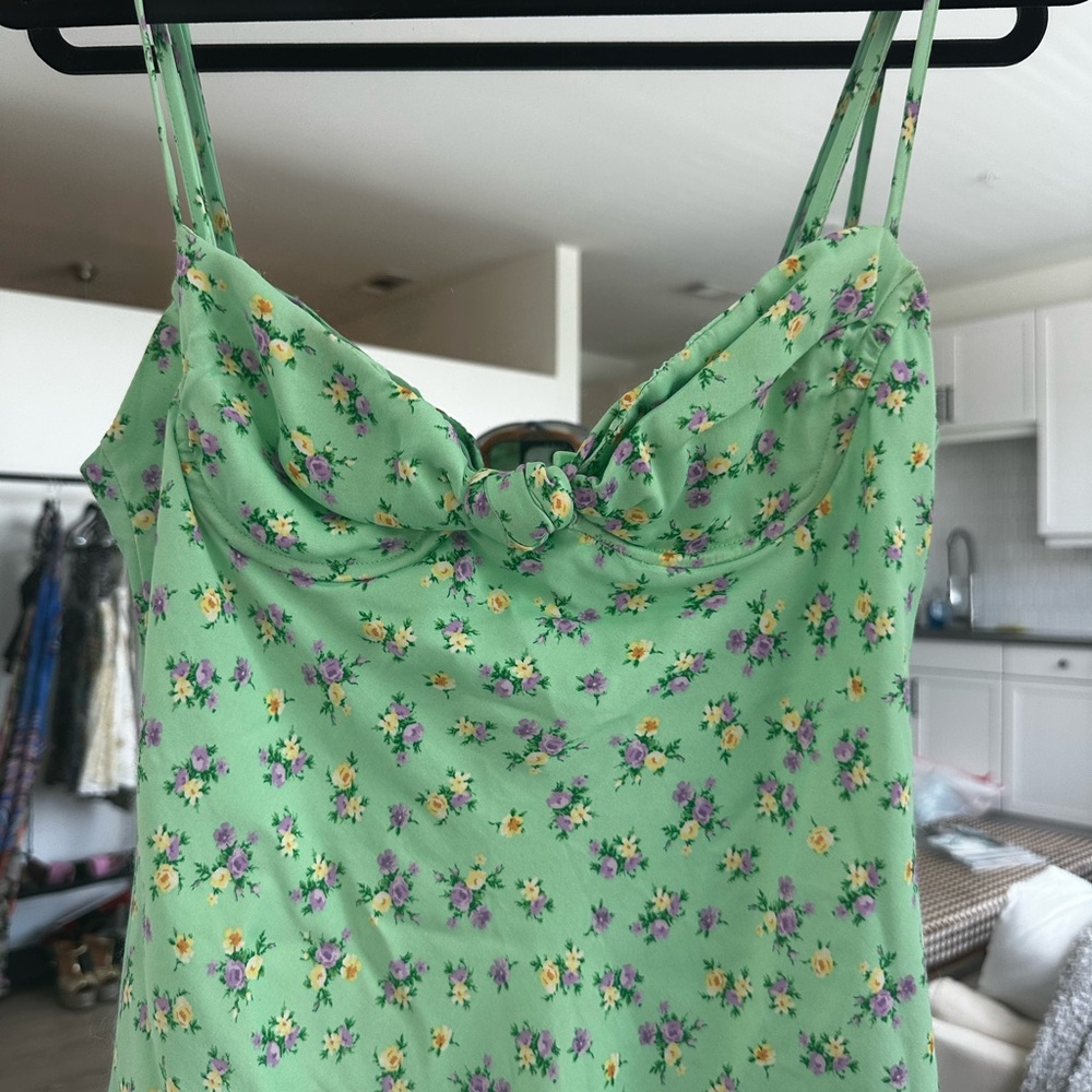 Zara Light Green Floral Mini Dress - Picture 3 of 4